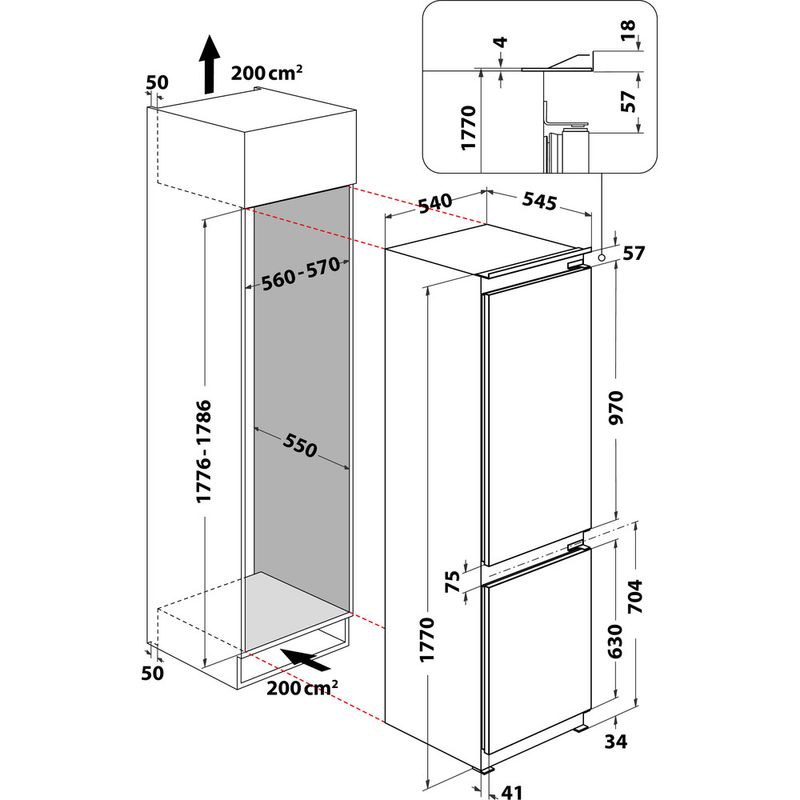 Indesit-Lodowka-z-zamrażarką-Do-zabudowy-B-18-A1-D-I-Stal-Dwudrzwiow-y-a-Technical-drawing