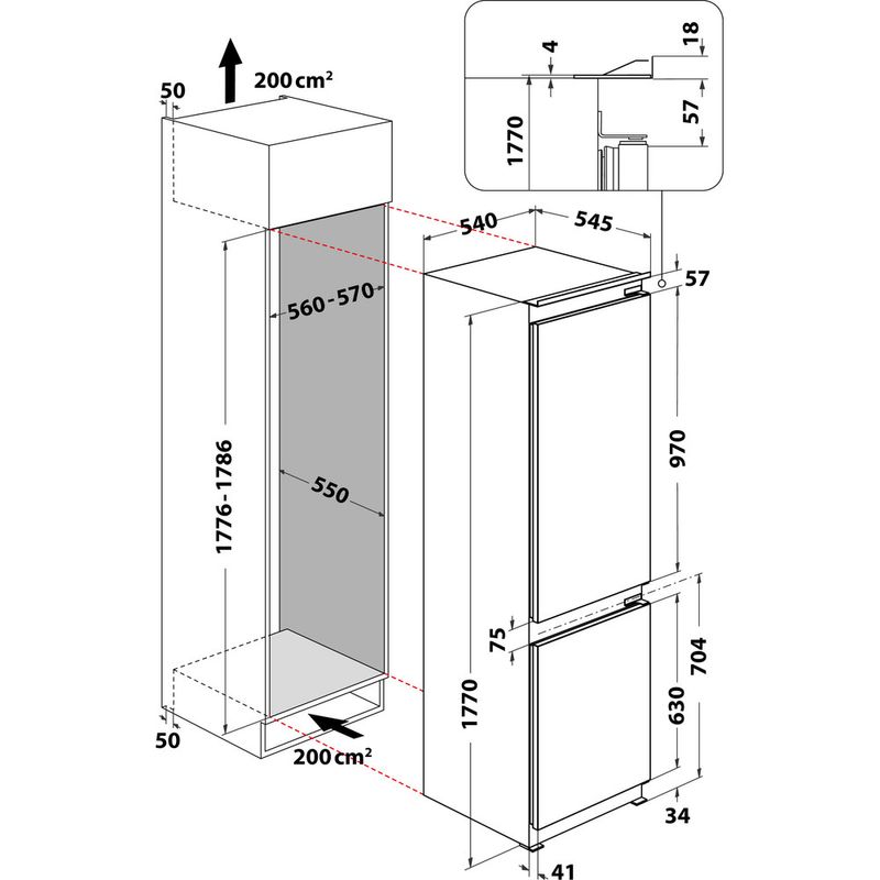 Indesit-Lodowka-z-zamrażarką-Do-zabudowy-B-18-A1-D-I-Stal-Dwudrzwiow-y-a-Technical-drawing