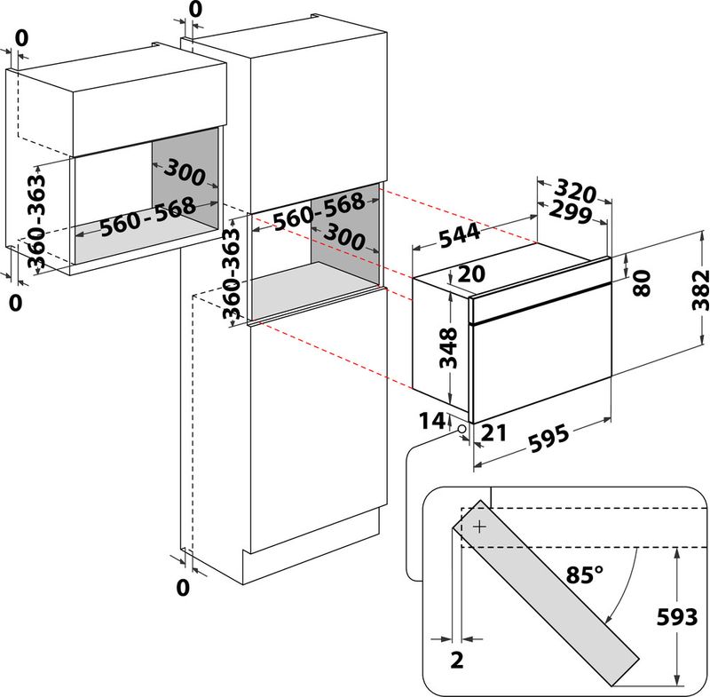 Indesit Mikrofalówka Do zabudowy MWI 3211 IX Stal nierdzewna Elektroniczny 22 MW 750 Technical drawing