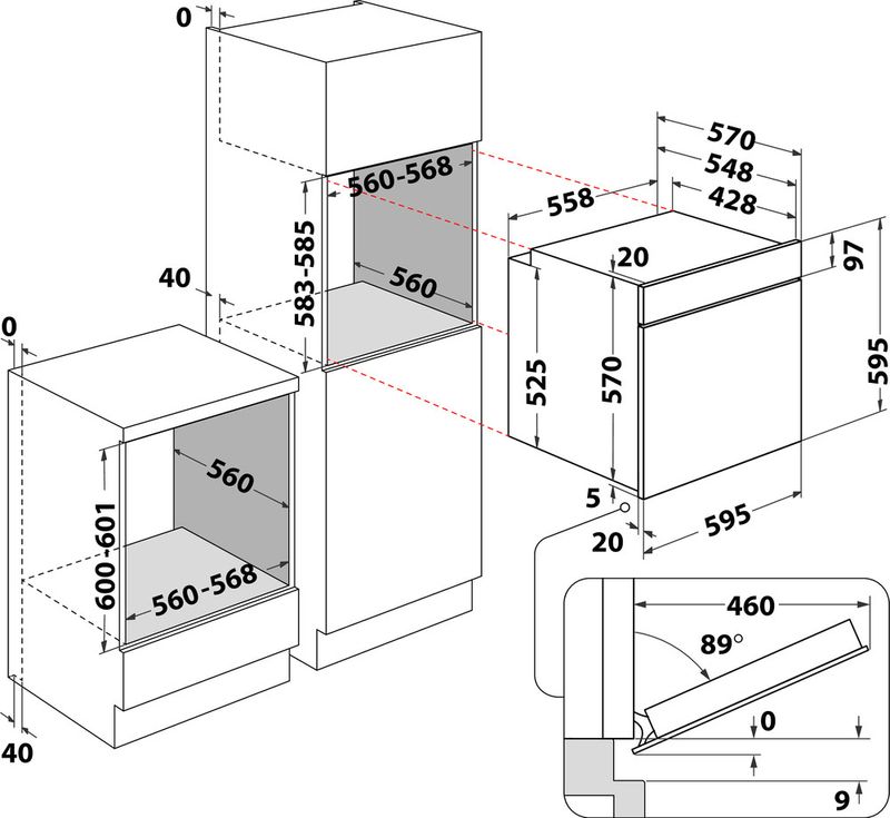 Indesit Piekarnik Do zabudowy IFWS 4841 JH BL Elektryczny A+ Technical drawing