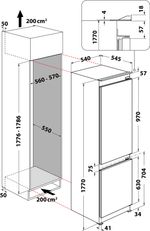 Indesit Lodówka z zamrażarką Do zabudowy INC18 T311 Biel Dwudrzwiow(y)a Technical drawing