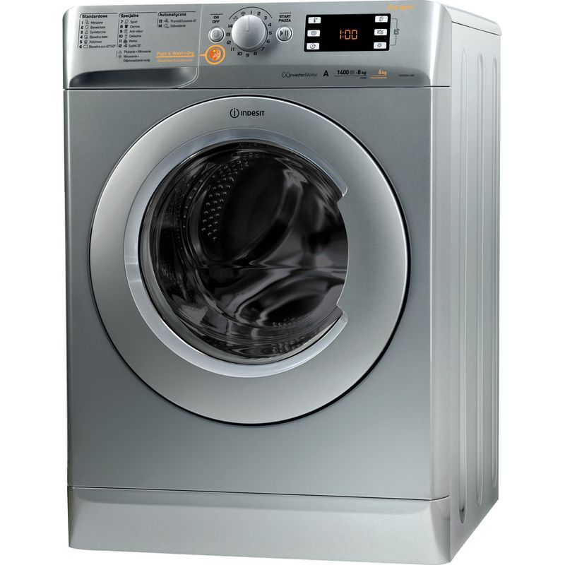 Indesit-Pralkosuszarka-Wolnostojące-XWDE-861480X-S-PL-Srebrny-Ładowany-od-frontu-Perspective