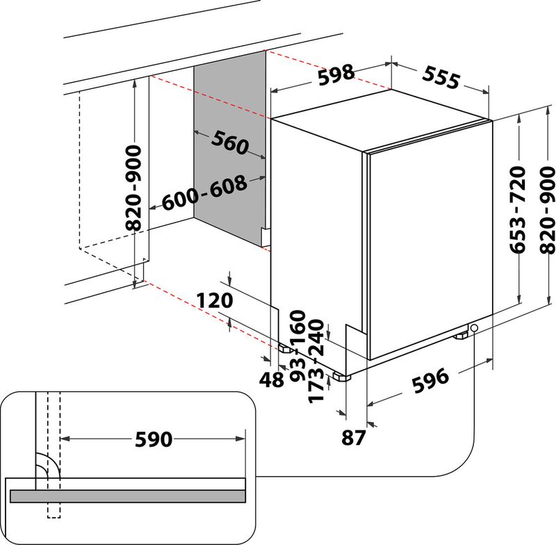 Indesit Zmywarka Do zabudowy DIE 2B19 A Zintegrowane F Technical drawing