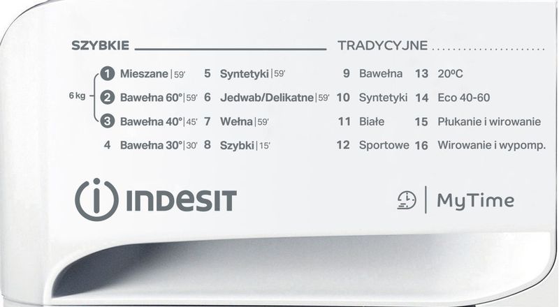 Indesit Pralka Wolnostojące MTWA 61051 W PL Biel Ładowany od frontu F Program