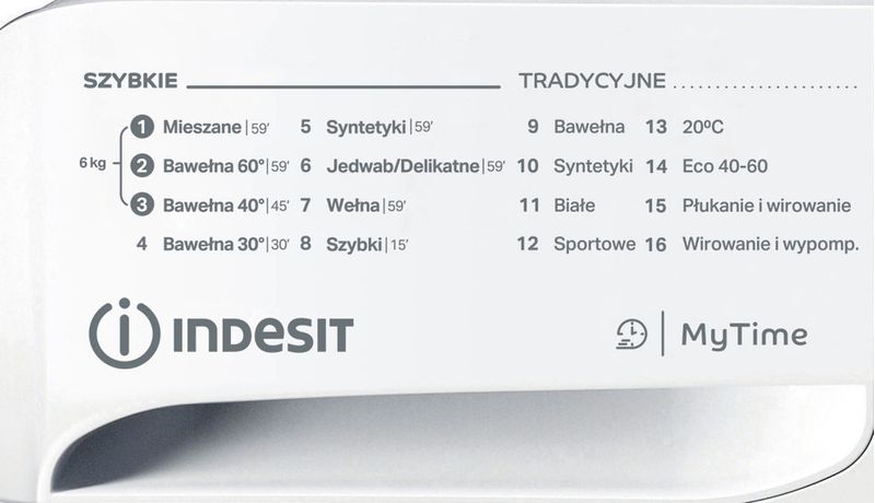 Indesit Pralka Wolnostojące MTWSA 61252 W PL Biel Ładowany od frontu F Program