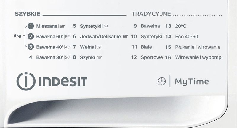 Indesit Pralka Wolnostojące MTWA 61251 W PL Biel Ładowany od frontu F Program