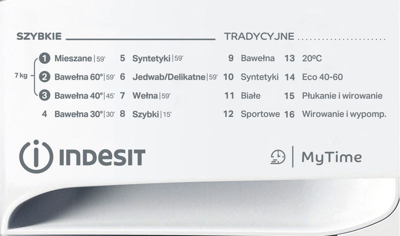 Indesit Pralka Wolnostojące MTWC 71252 W PL Biel Ładowany od frontu E Program