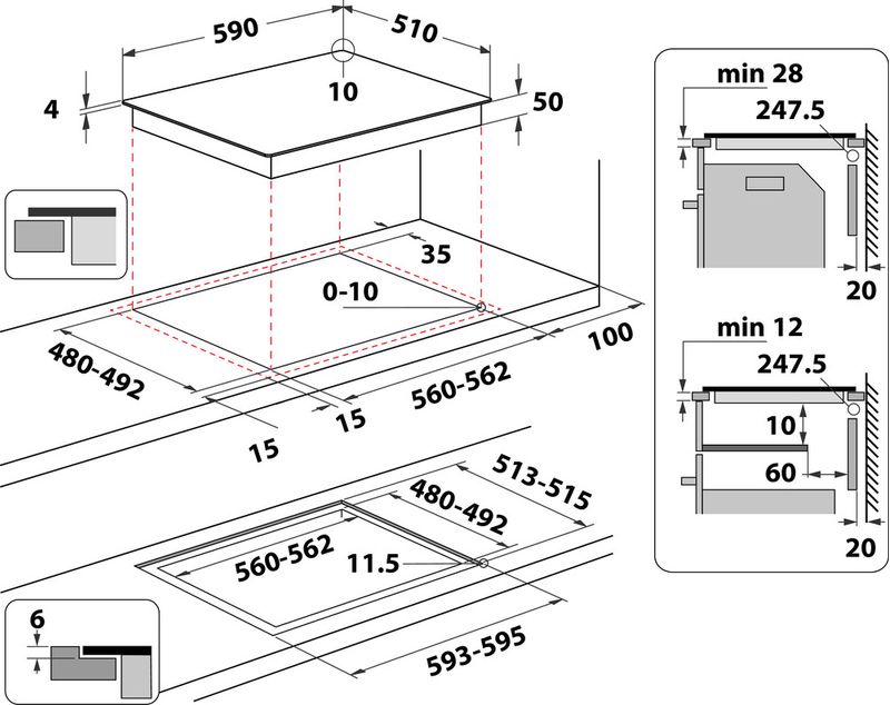Indesit Płyta grzewcza IS 15Q60 NE Czarny Induction vitroceramic Technical drawing