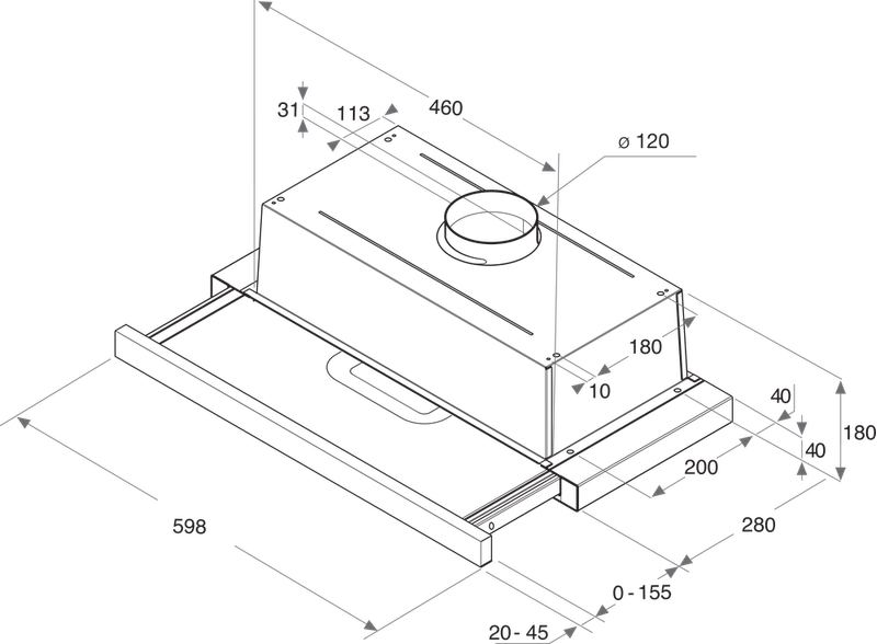 Indesit Okap Do zabudowy H 461 X H2G Inox Do zabudowy Mechaniczny Technical drawing