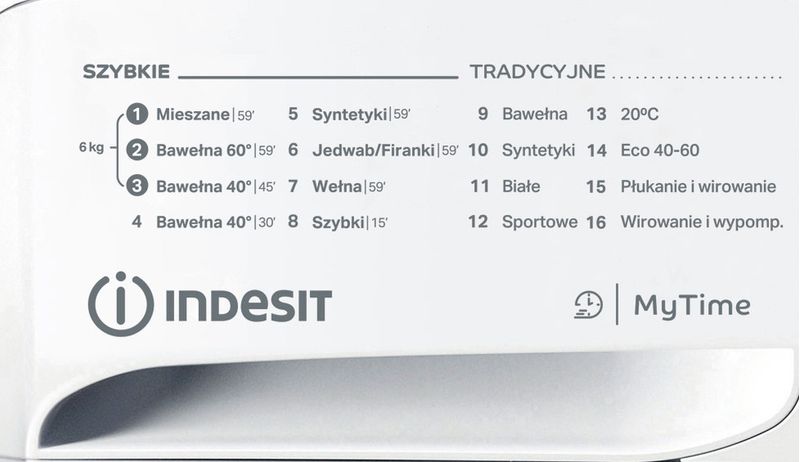 Indesit Pralka Wolnostojące MTWSC 61252 W PL Biel Ładowany od frontu F Program