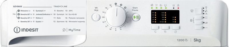 Indesit Pralka Wolnostojące MTWSA 51252 WS PL Biel Ładowany od frontu F Control panel