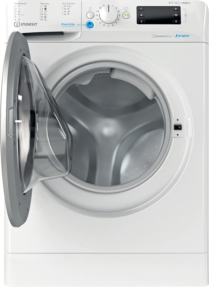 Indesit-Pralkosuszarka-Wolnostojące-BDE-861483X-WS-EU-N-Biel-Ładowany-od-frontu-Frontal-open