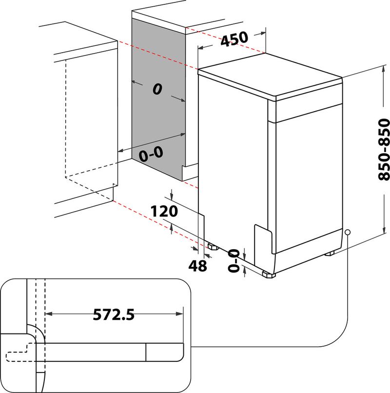 Indesit Zmywarka Wolnostojące DSFE 1B10 Wolnostojące F Technical drawing