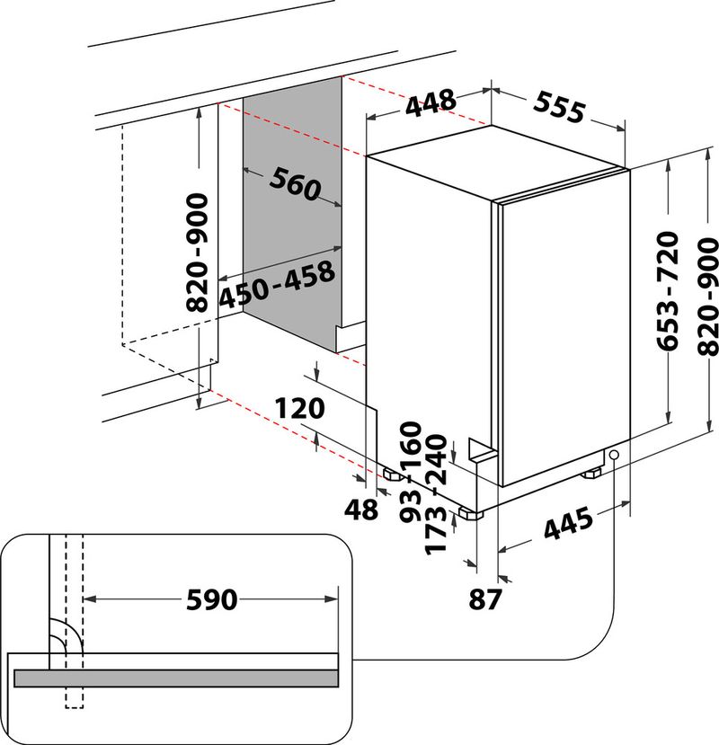 Indesit Zmywarka Do zabudowy DSIC 3M19 Zintegrowane F Technical drawing