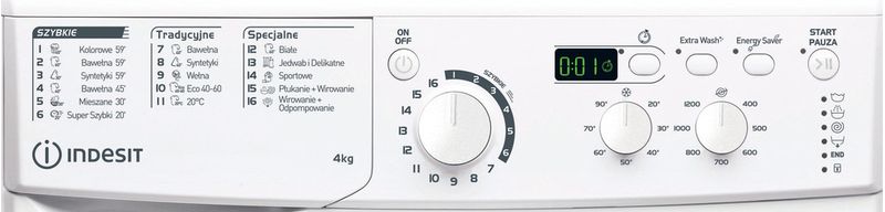 Indesit Pralka Wolnostojące EWUD 41251 W PL N Biel Ładowany od frontu F Program