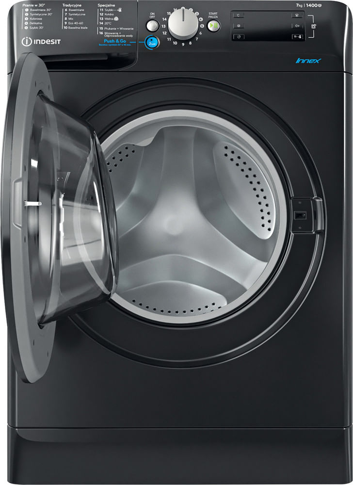 Indesit Pralka Wolnostojące BWE 71452X K PL N Czarny Ładowany od frontu E Frontal open