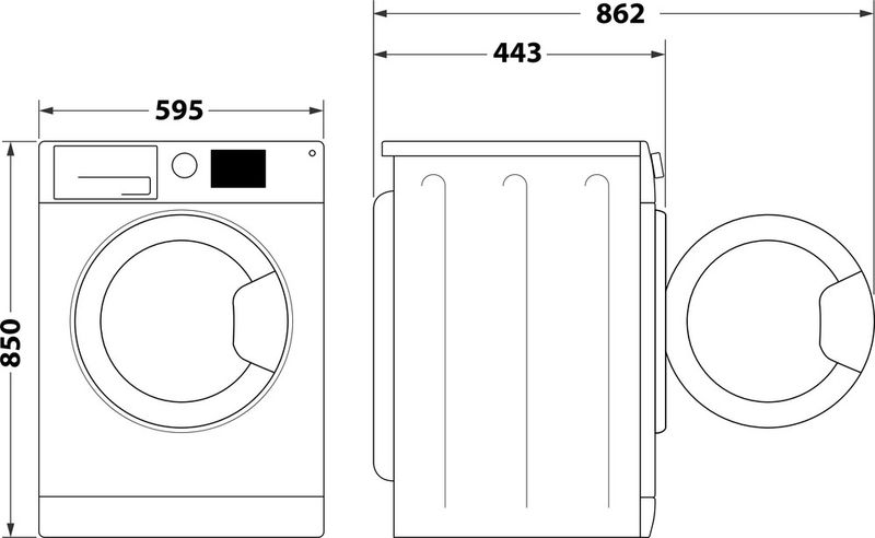 Indesit Pralka Wolnostojące MTWSC 510511 W PL Biel Ładowany od frontu F Technical drawing